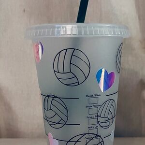 Starbucks Volleyball Party Cup with Colorful Hearts
